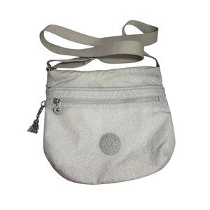 Kipling Arto Metallic beige Crossbody Bag Purse Metal Monkey, Excellent!
